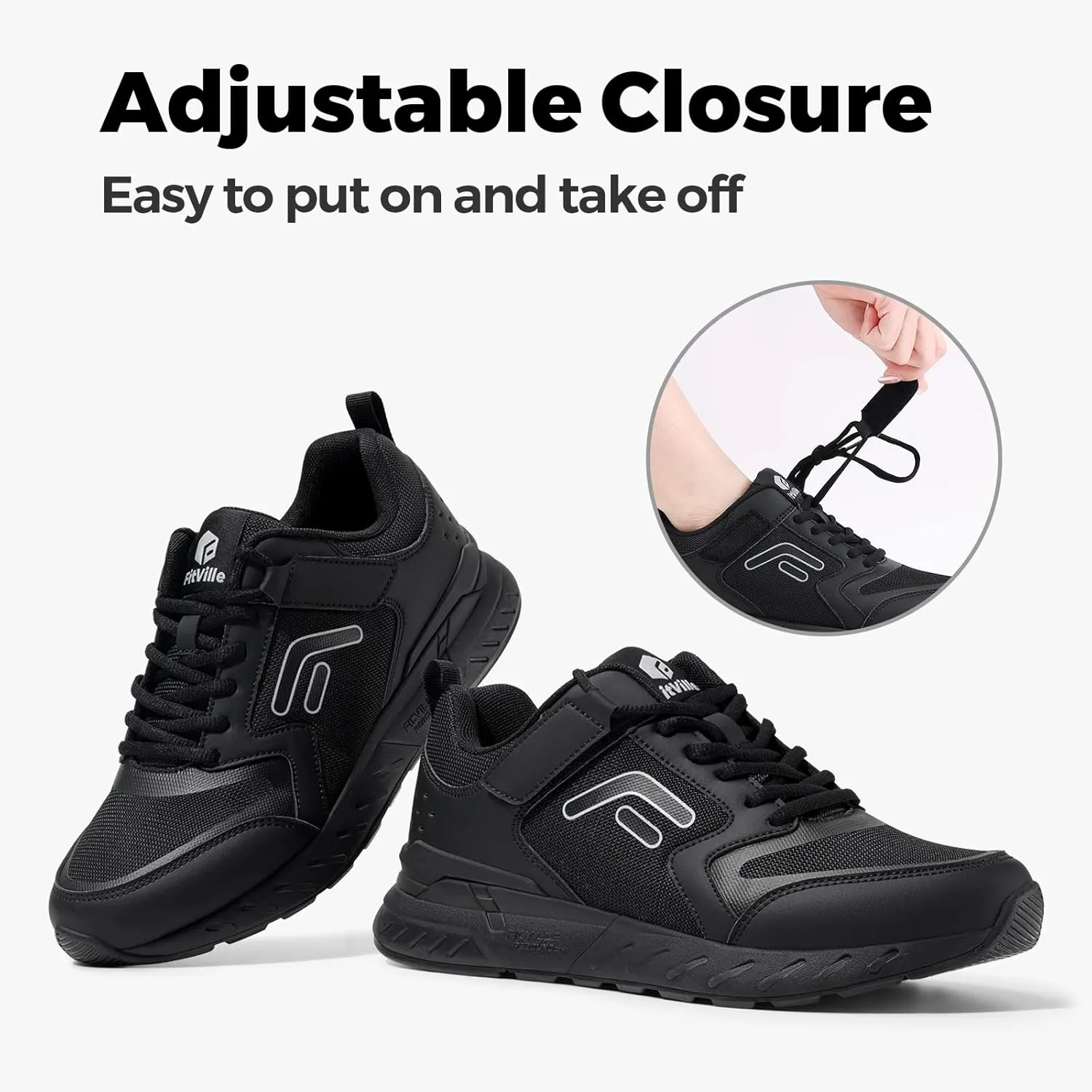 FitVille Women's Walking Shoes Wide Width Sneakers Comfort Diabetic Shoes Plantar Fasciitis Shoes for Flat Feet Heel Pain Relief - Rebound Core V7