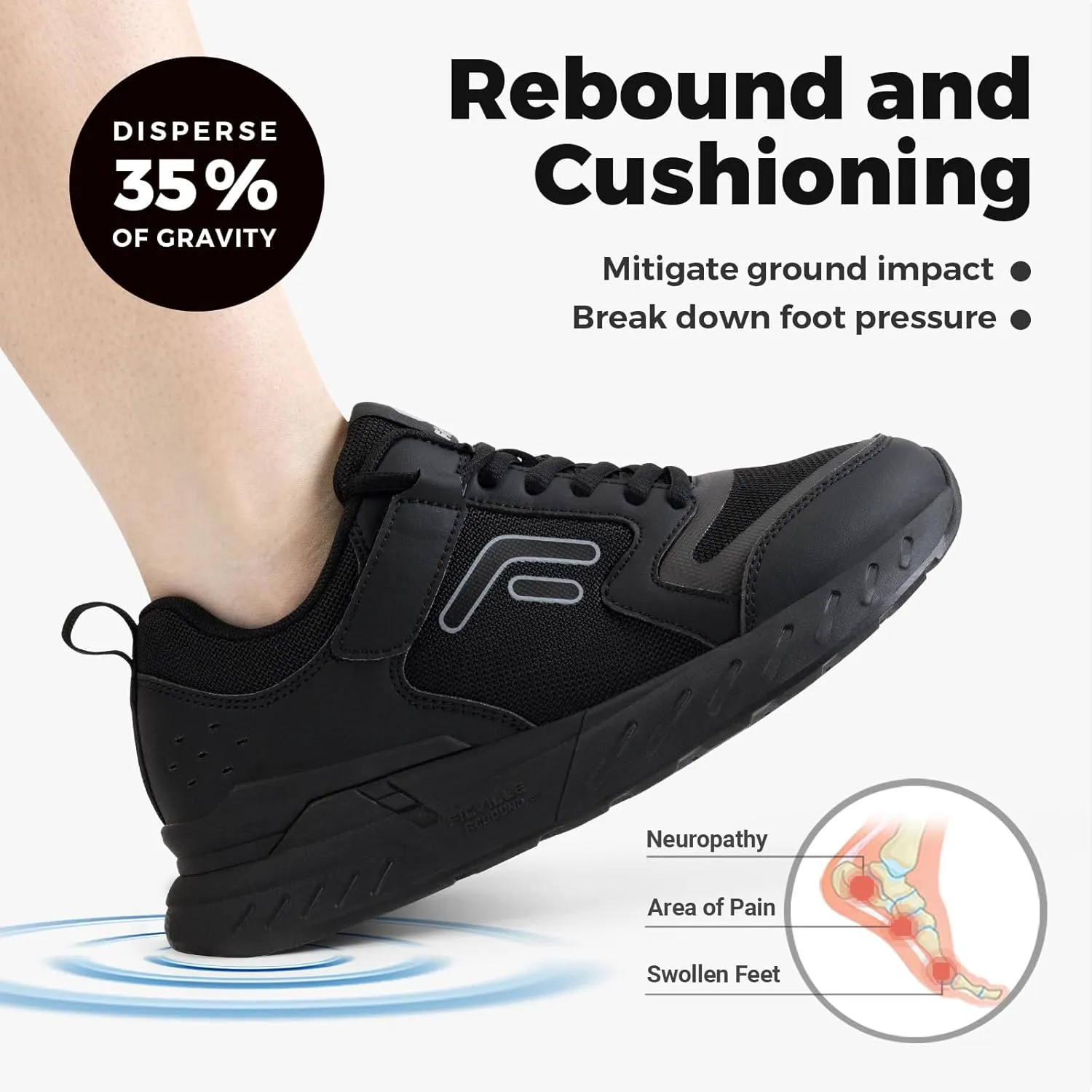 FitVille Women's Walking Shoes Wide Width Sneakers Comfort Diabetic Shoes Plantar Fasciitis Shoes for Flat Feet Heel Pain Relief - Rebound Core V7