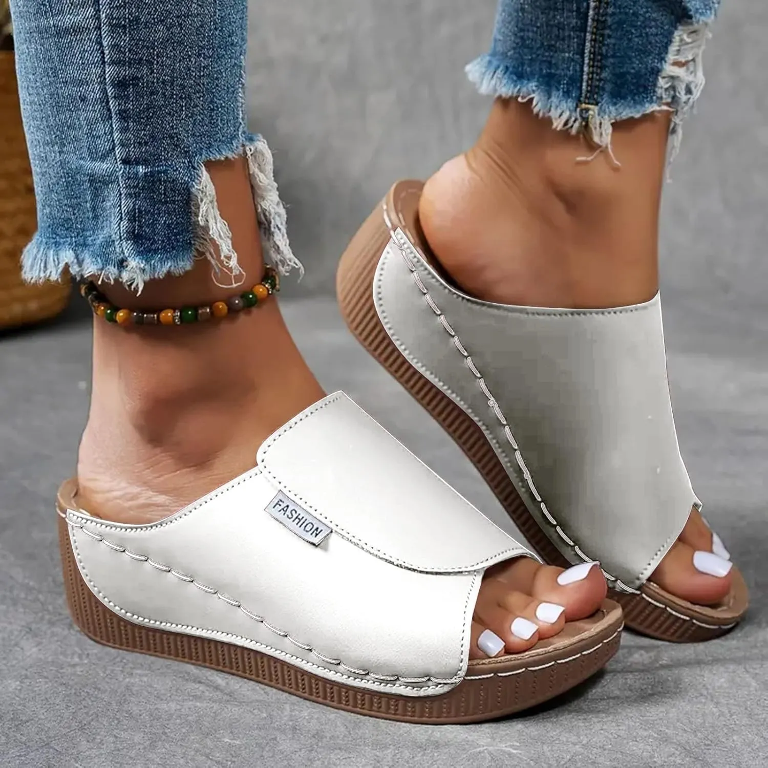 Flip Flops For Ladies Summer Wedges Shoes Women Slippers Bohemian Sandals Fashion Womens Chunky Heel Sandals Closed Toe