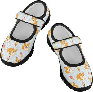 Forchrinse Girls and Toddler Girls Mary Jane Shoes Red Strawberry Corgi Print Sneaker Comfort Slip on Dressy Shoes for School