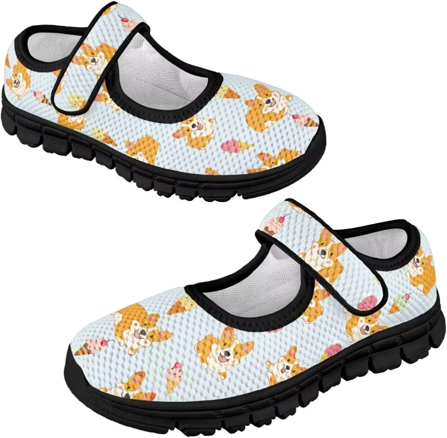 Forchrinse Girls and Toddler Girls Mary Jane Shoes Red Strawberry Corgi Print Sneaker Comfort Slip on Dressy Shoes for School