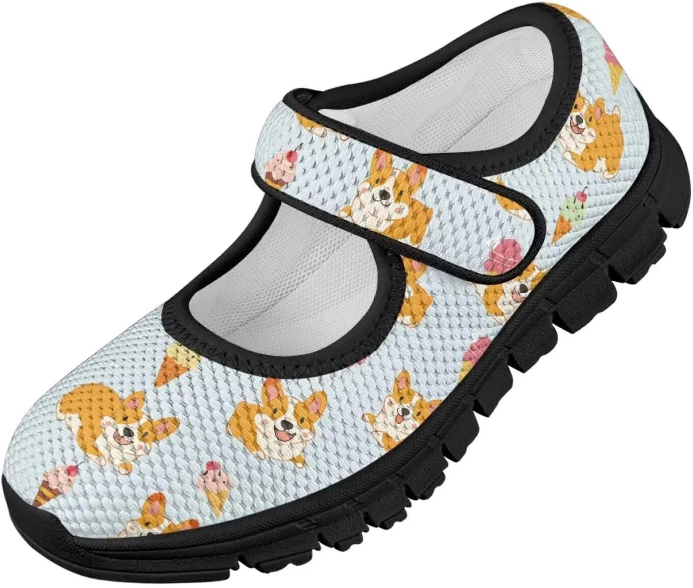 Forchrinse Girls and Toddler Girls Mary Jane Shoes Red Strawberry Corgi Print Sneaker Comfort Slip on Dressy Shoes for School