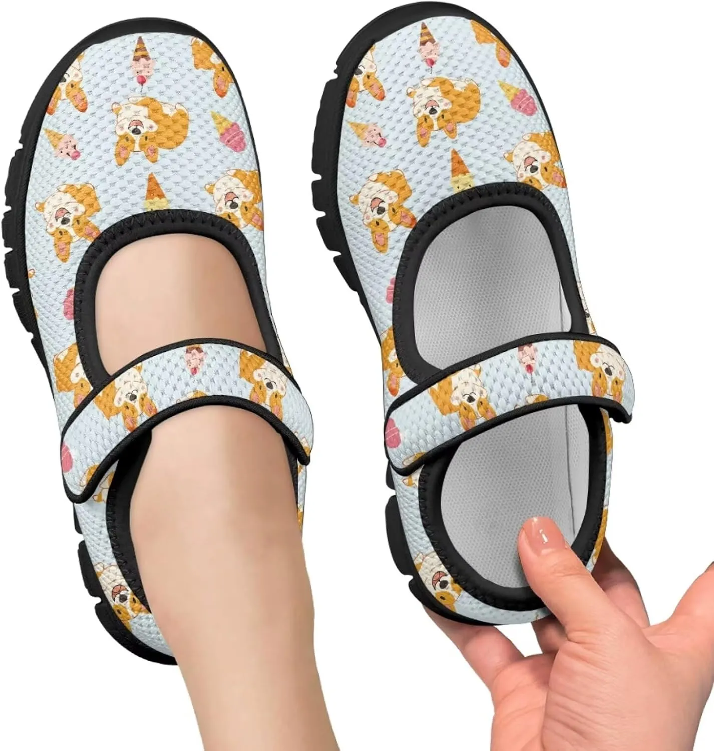 Forchrinse Girls and Toddler Girls Mary Jane Shoes Red Strawberry Corgi Print Sneaker Comfort Slip on Dressy Shoes for School