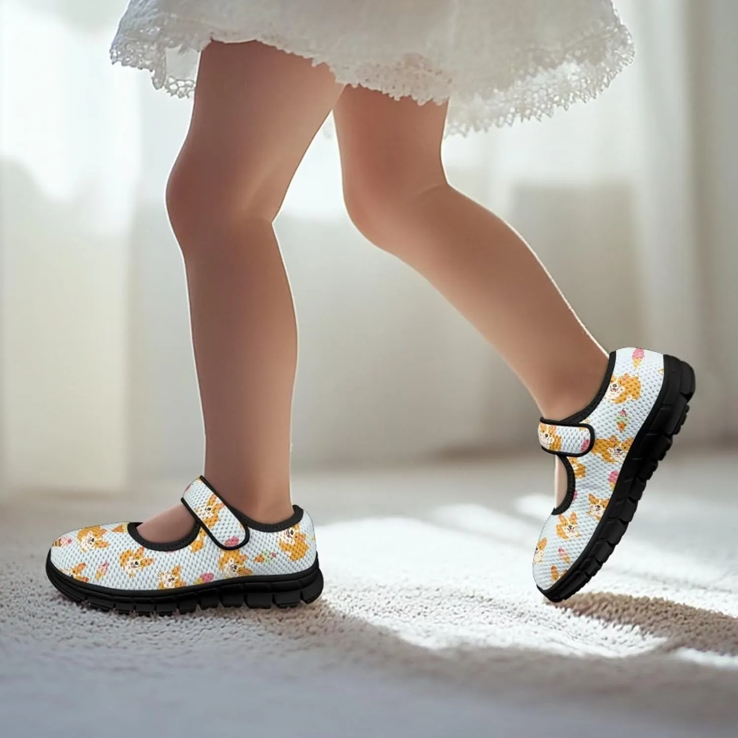 Forchrinse Girls and Toddler Girls Mary Jane Shoes Red Strawberry Corgi Print Sneaker Comfort Slip on Dressy Shoes for School