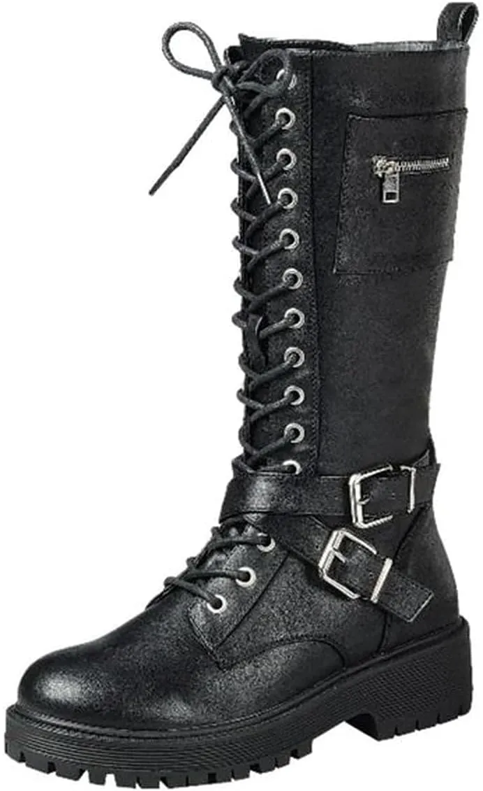 Forever Link Womens Knee High Buckle Riding Boots