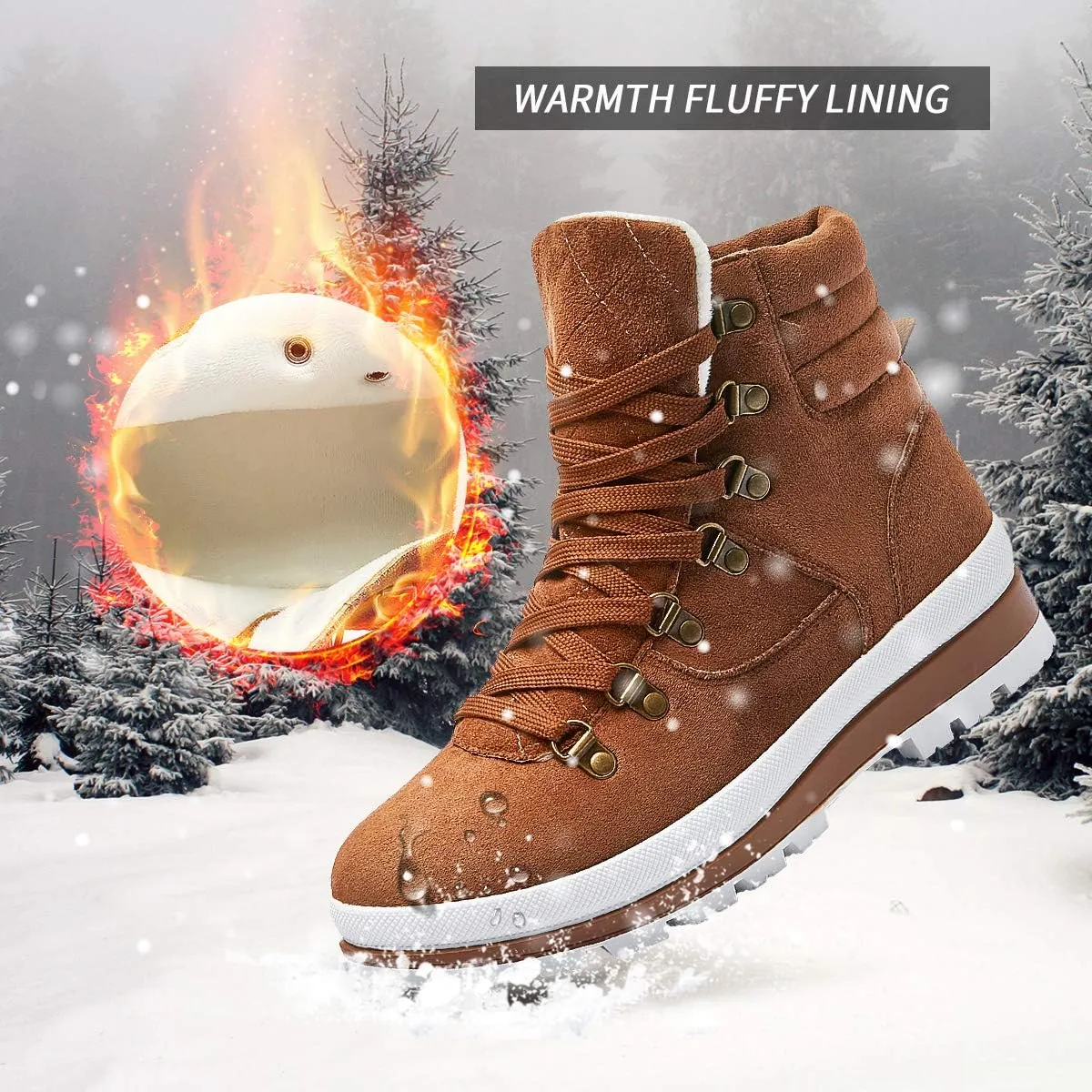 FRACORA Womens Combat Boots Lace Up Ankle Boots Winter Snow Boot Side Zipper Fashion Booties…