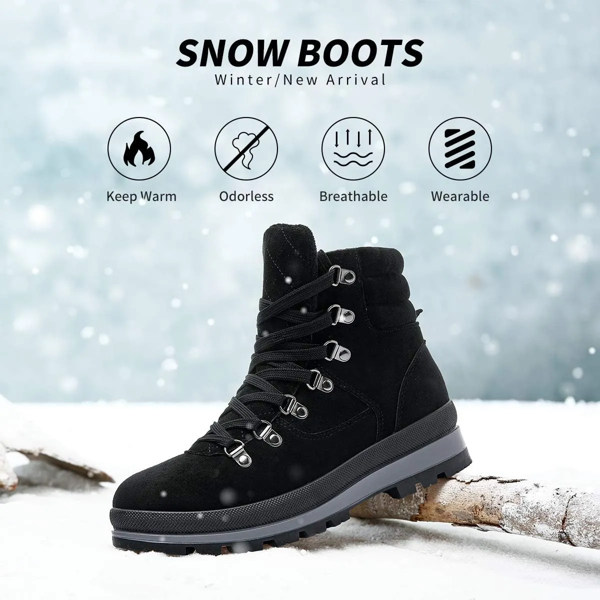 FRACORA Womens Combat Boots Lace Up Ankle Boots Winter Snow Boot Side Zipper Fashion Booties…