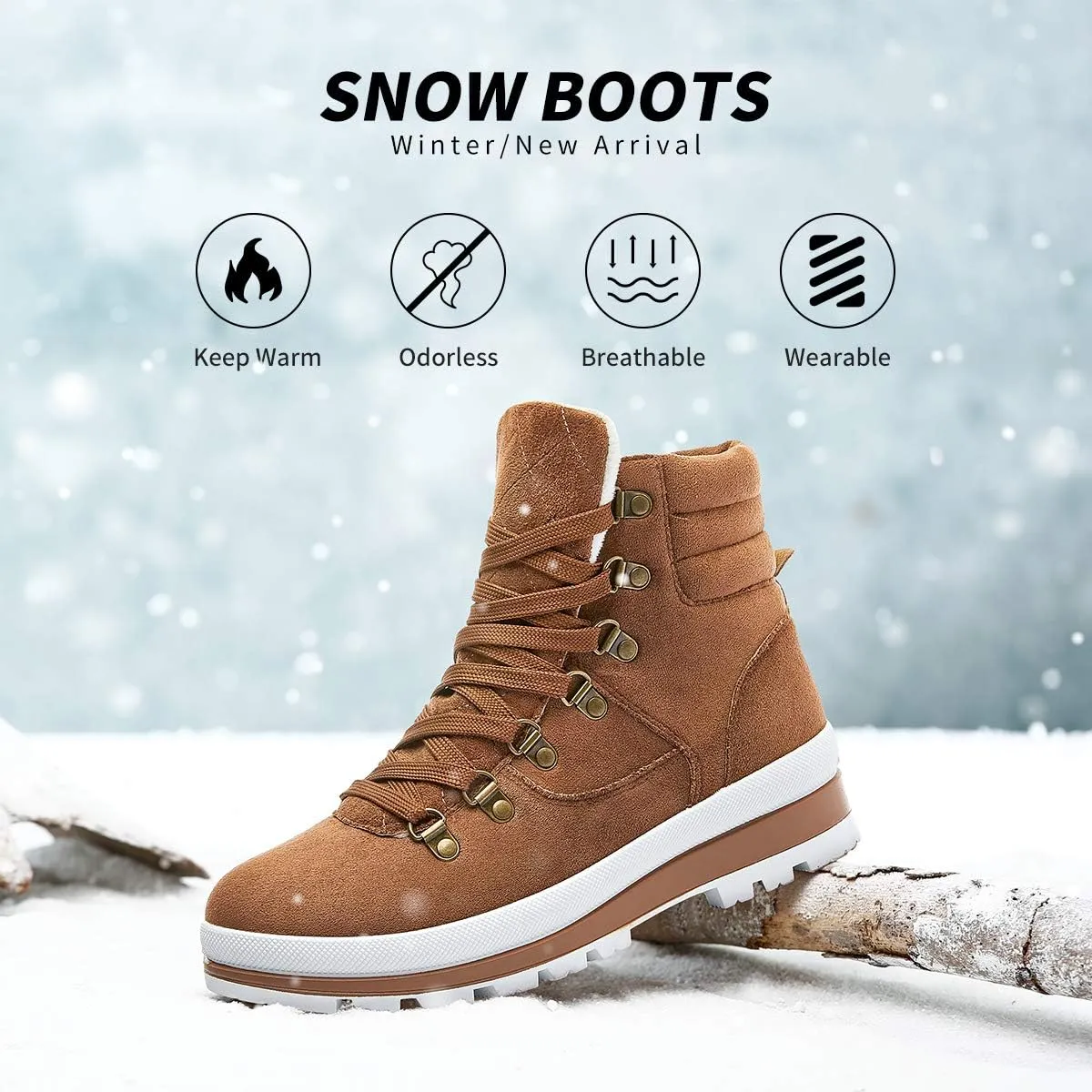 FRACORA Womens Combat Boots Lace Up Ankle Boots Winter Snow Boot Side Zipper Fashion Booties…