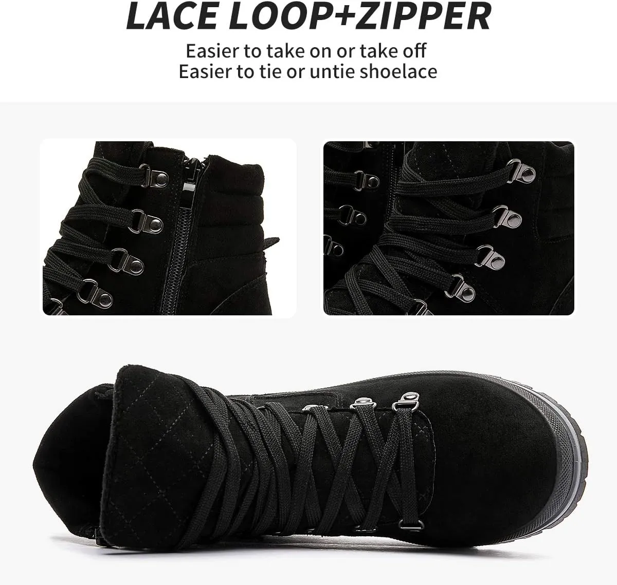 FRACORA Womens Combat Boots Lace Up Ankle Boots Winter Snow Boot Side Zipper Fashion Booties…