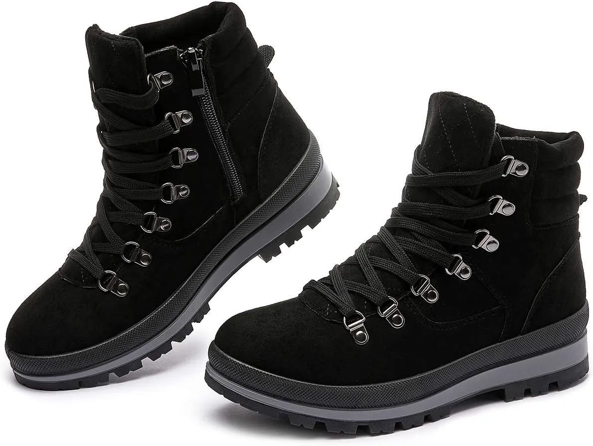 FRACORA Womens Combat Boots Lace Up Ankle Boots Winter Snow Boot Side Zipper Fashion Booties…