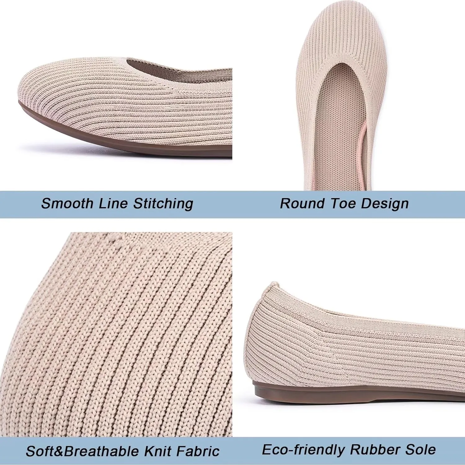 Frank Mully Women's Ballet Flats Round Toe Walking Flats Slip On Work Shoes Knitted Flats Shoes for Woman Soft Lightweight