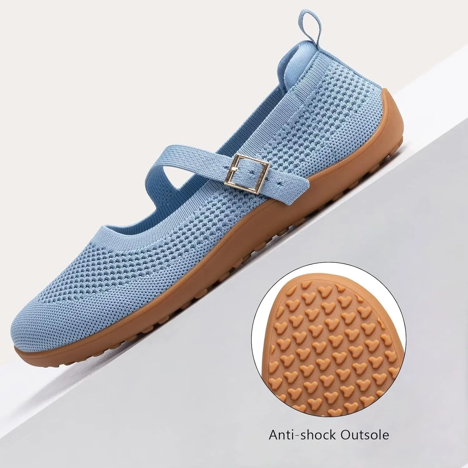Frank Mully Women's Wide Width Flats Mary Jane Flat Comofortable Knit Ballet Flat Wide Toe Box Dress Shoes with Adjustable Straps