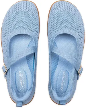 Frank Mully Women's Wide Width Flats Mary Jane Flat Comofortable Knit Ballet Flat Wide Toe Box Dress Shoes with Adjustable Straps
