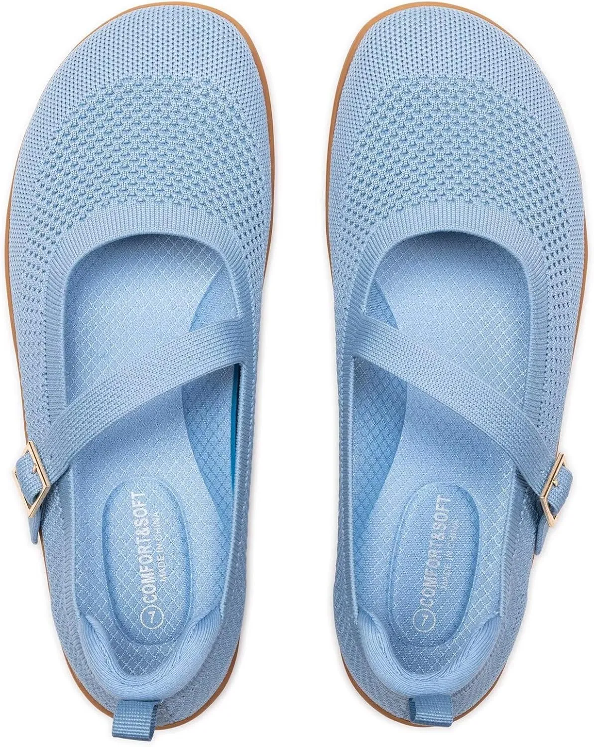 Frank Mully Women's Wide Width Flats Mary Jane Flat Comofortable Knit Ballet Flat Wide Toe Box Dress Shoes with Adjustable Straps