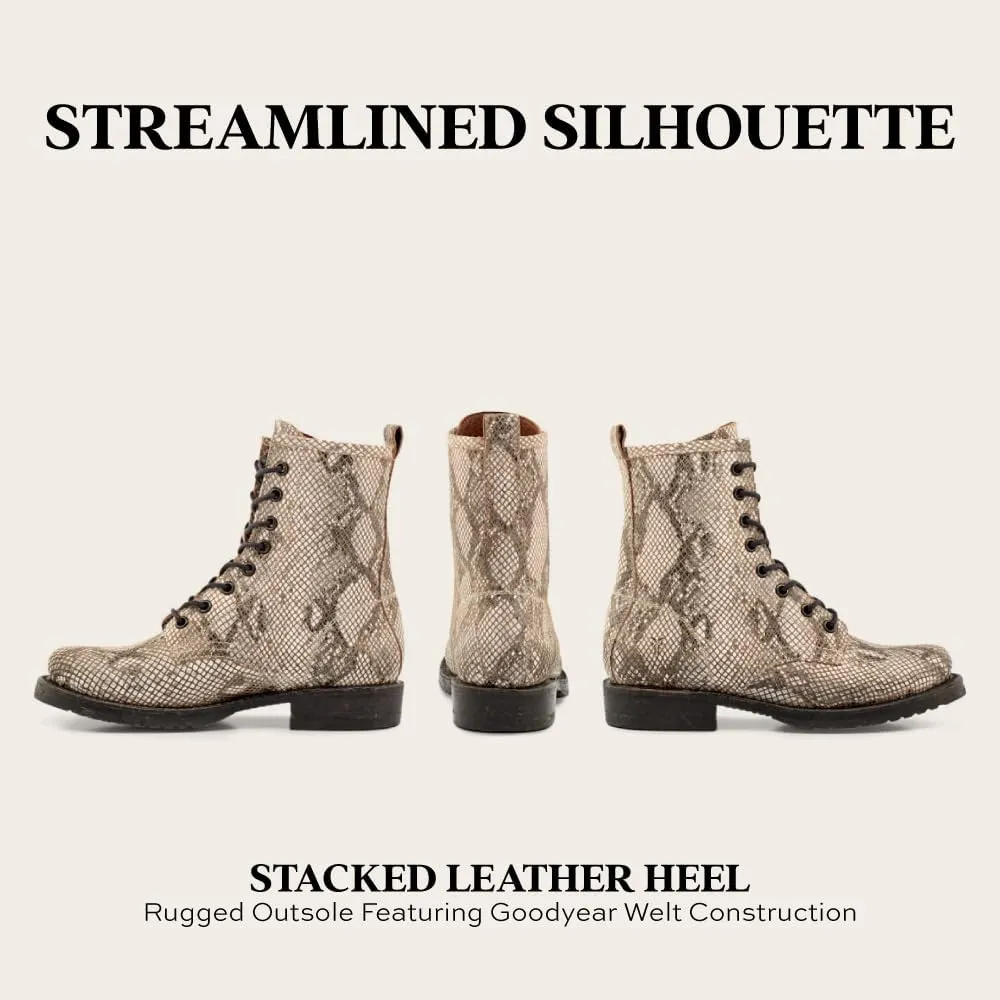 Frye Veronica Women’s Combat Boots Crafted from Hand-Burnished Vintage Italian Leather with Genuine Stitch-Down Welt Construction and Leather Lining – 6 ¾” Shaft Height