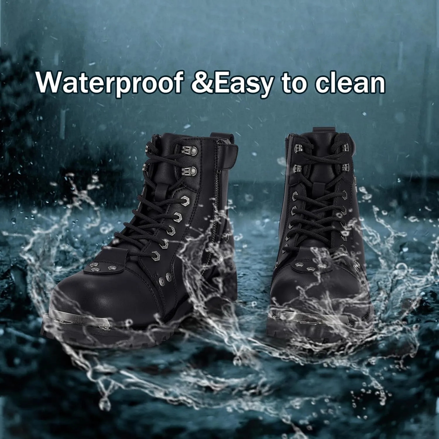 GARGOYLE BELLS Men's Motorcycle Boots PU Leather Combat Boots For Men Biker Boots with Lace-Up And Side Zipper