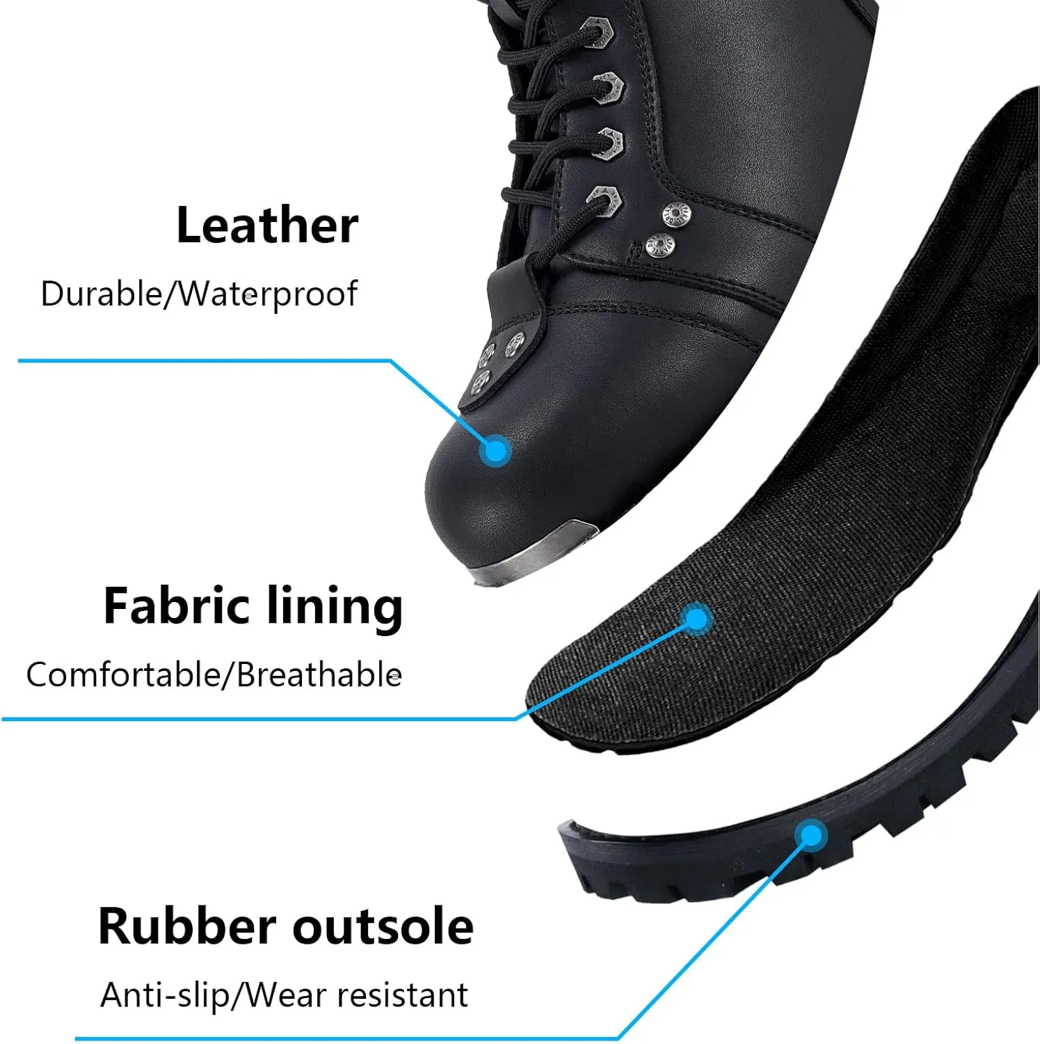 GARGOYLE BELLS Men's Motorcycle Boots PU Leather Combat Boots For Men Biker Boots with Lace-Up And Side Zipper