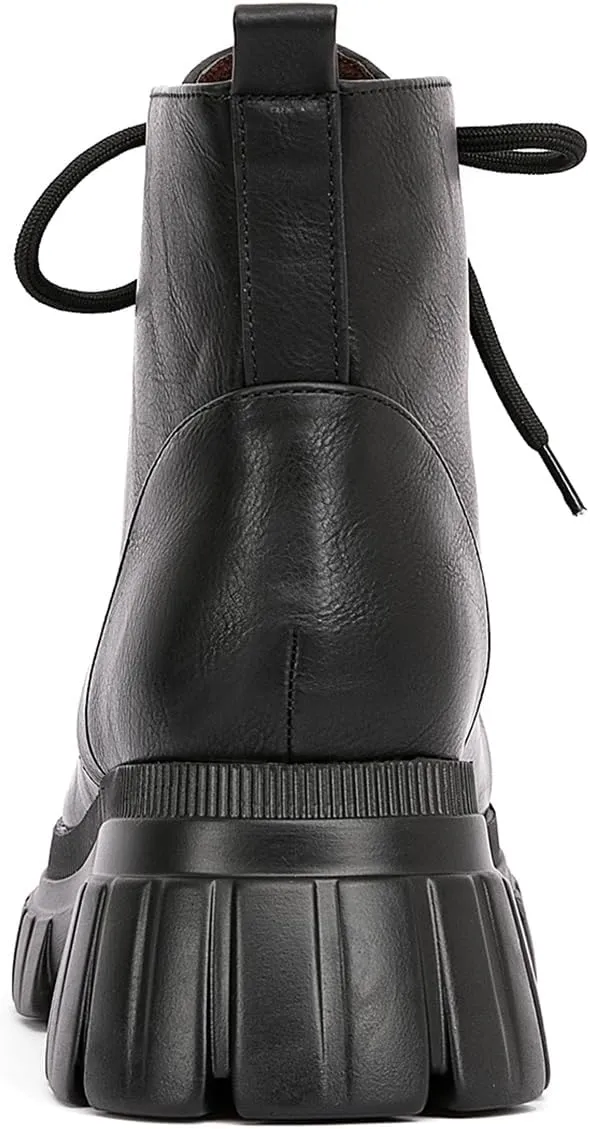 GATUXUS Women's Lace Up Combat Ankle Boots Fashion Low Chunky Heels Lug Sole Platform Hiking Booties Shoes