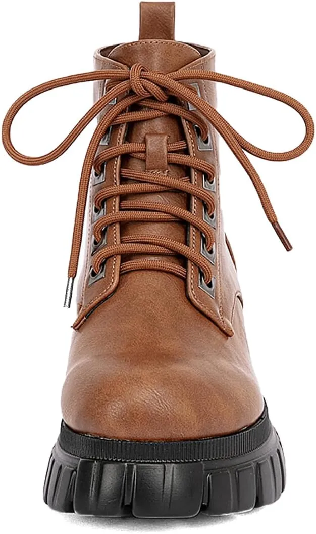 GATUXUS Women's Lace Up Combat Ankle Boots Fashion Low Chunky Heels Lug Sole Platform Hiking Booties Shoes