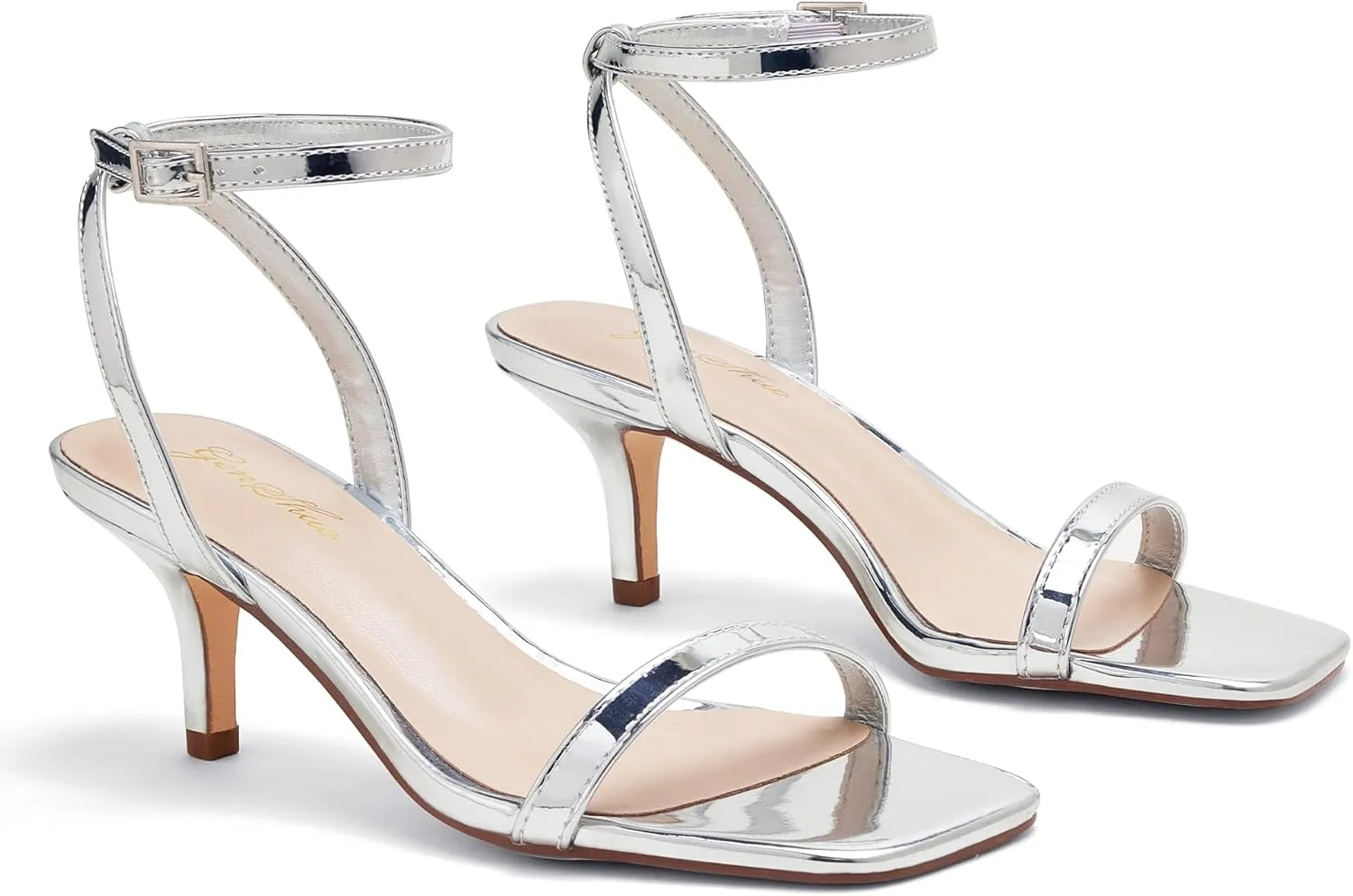 GENSHUO Women Stiletto Heeled Sandals Square Open Toe Ankle Strap Heels Sexy Strappy Dress High Heel Shoes