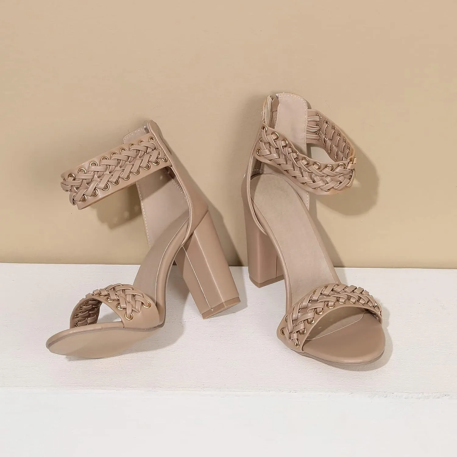 Gicoiz Women Classic Open Toe Embroidered Block Heel Sandals