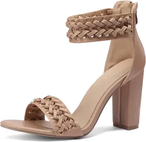 Gicoiz Women Classic Open Toe Embroidered Block Heel Sandals