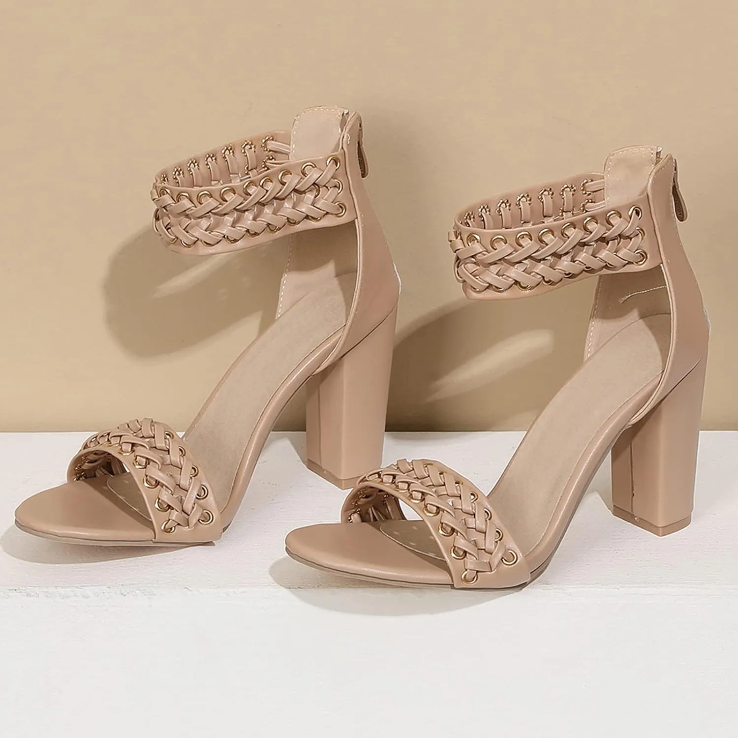 Gicoiz Women Classic Open Toe Embroidered Block Heel Sandals