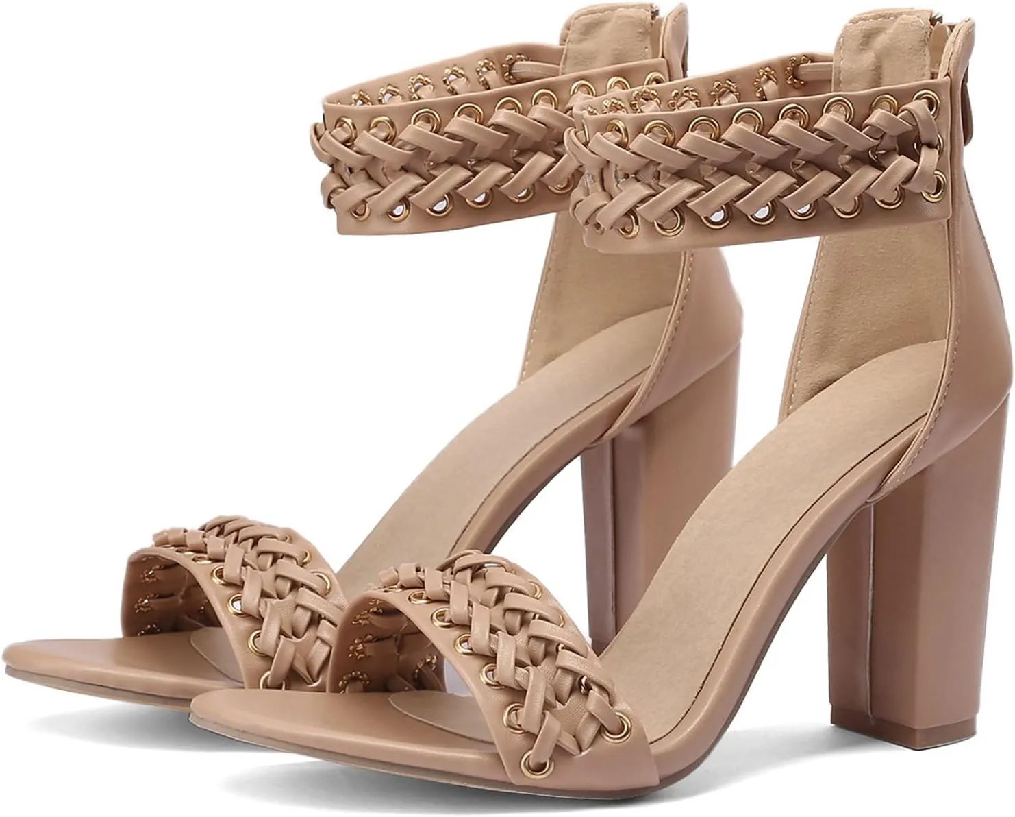 Gicoiz Women Classic Open Toe Embroidered Block Heel Sandals