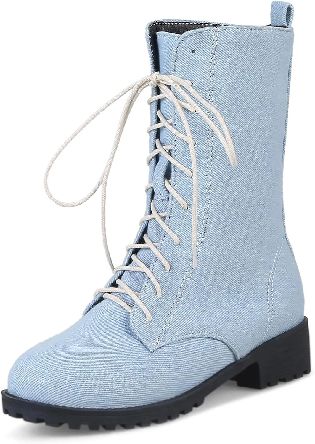 Gicoiz Women Round Toe Mid Calf Combat Boots Lace Up