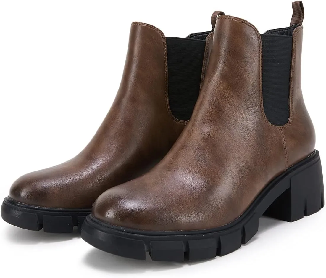 gihubafuil Women’s Chelsea Boots Fashion Platform Chunky Block Heels Slip On Combat Ankle Booties