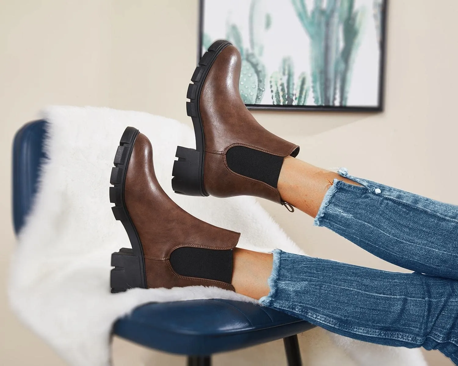 gihubafuil Women’s Chelsea Boots Fashion Platform Chunky Block Heels Slip On Combat Ankle Booties