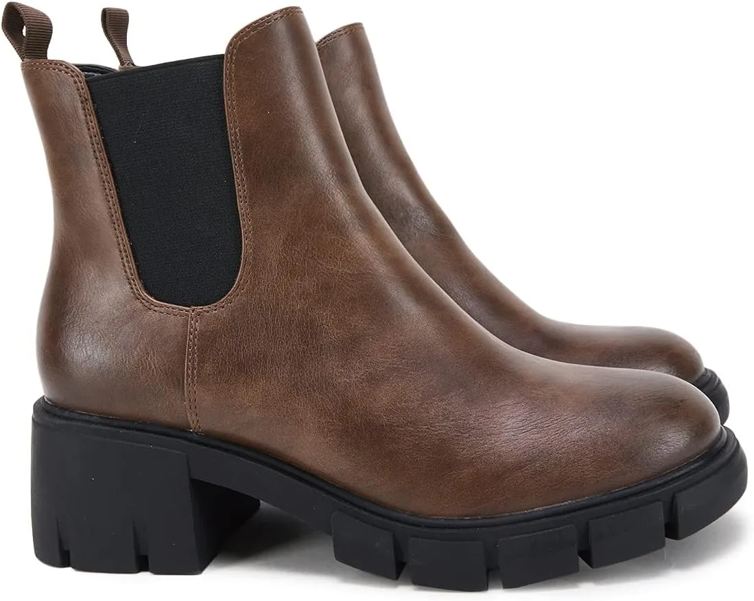 gihubafuil Women’s Chelsea Boots Fashion Platform Chunky Block Heels Slip On Combat Ankle Booties