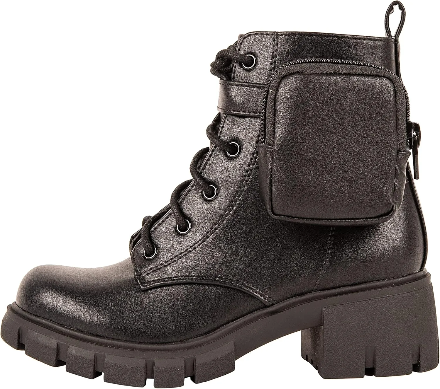 Girls Boots Lug Sole Chunky Heel Fashion Lace up Kids Combat Bootie Side Zipper & Pouch Pouch