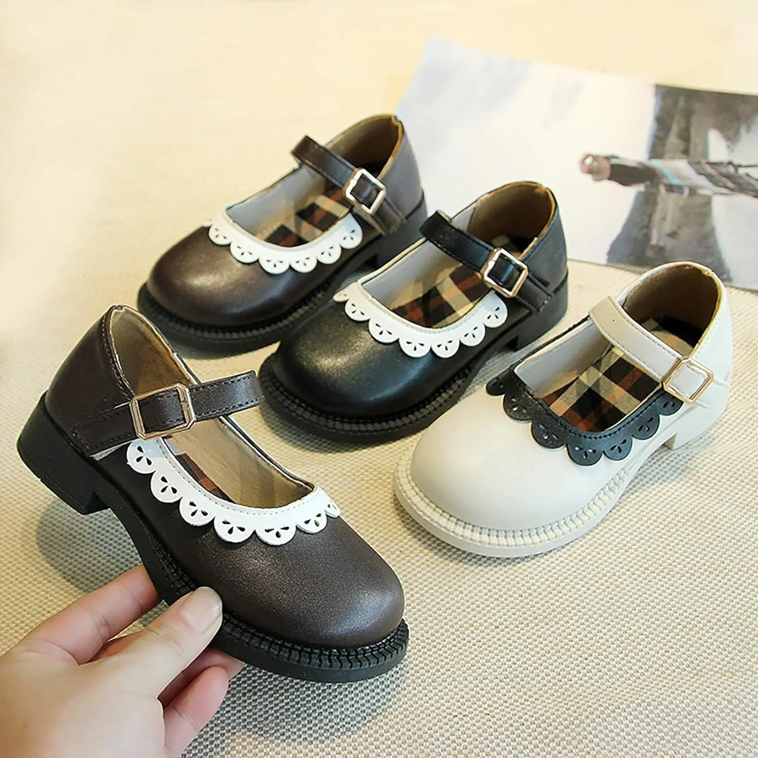 Girls Closed Toe Mary Jane School Uniform Shoes Toddler Flower Girl Dress Shoes Low Heels for Party Dress Shoes Girls
