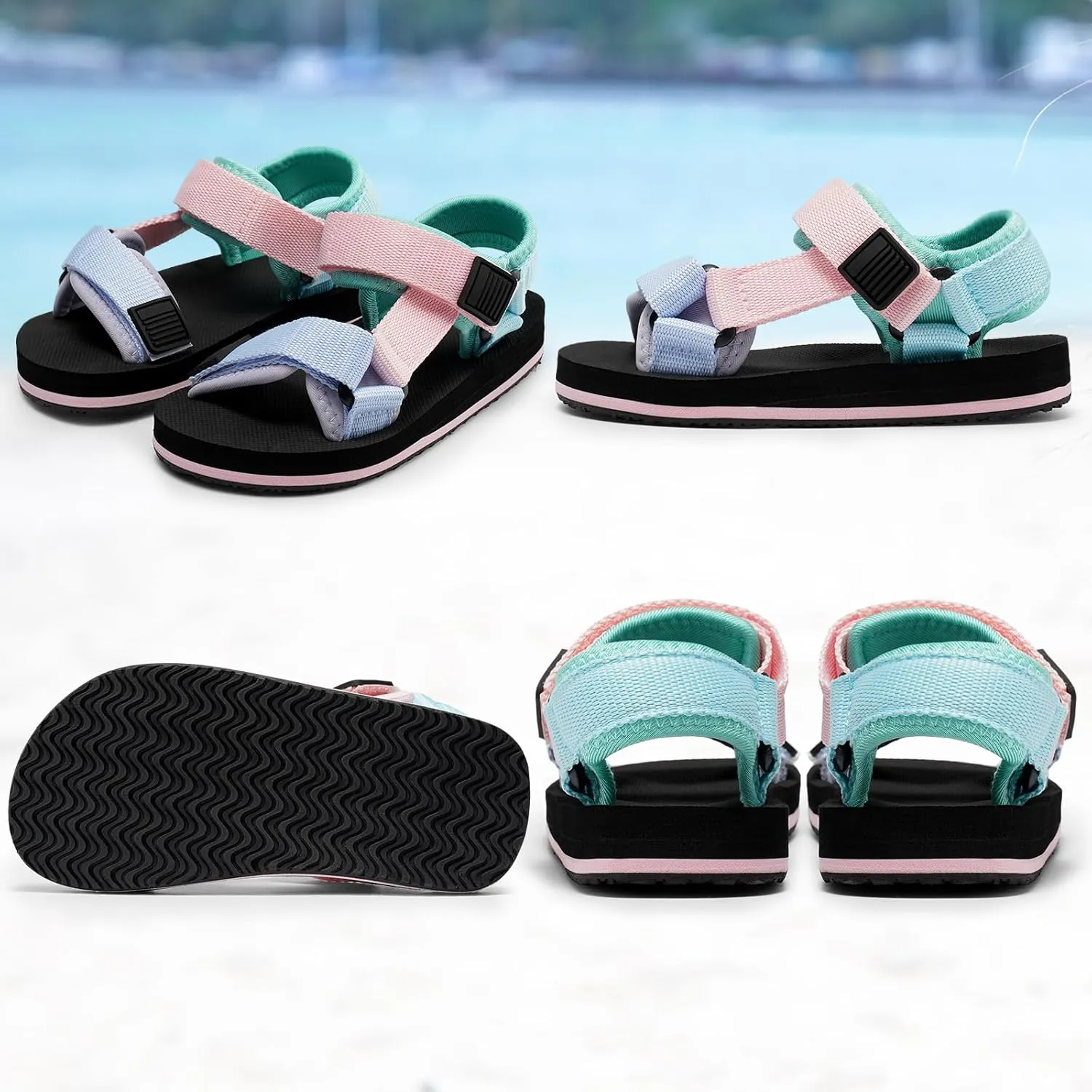 Girls Kids Summer Sandals Slides Open Toe Beach Adjustable Straps Athletic Outdoor Shoes