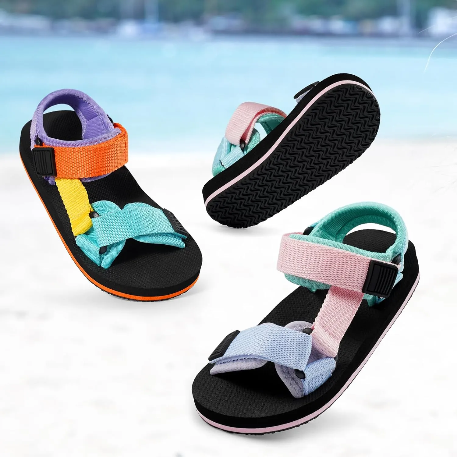 Girls Kids Summer Sandals Slides Open Toe Beach Adjustable Straps Athletic Outdoor Shoes