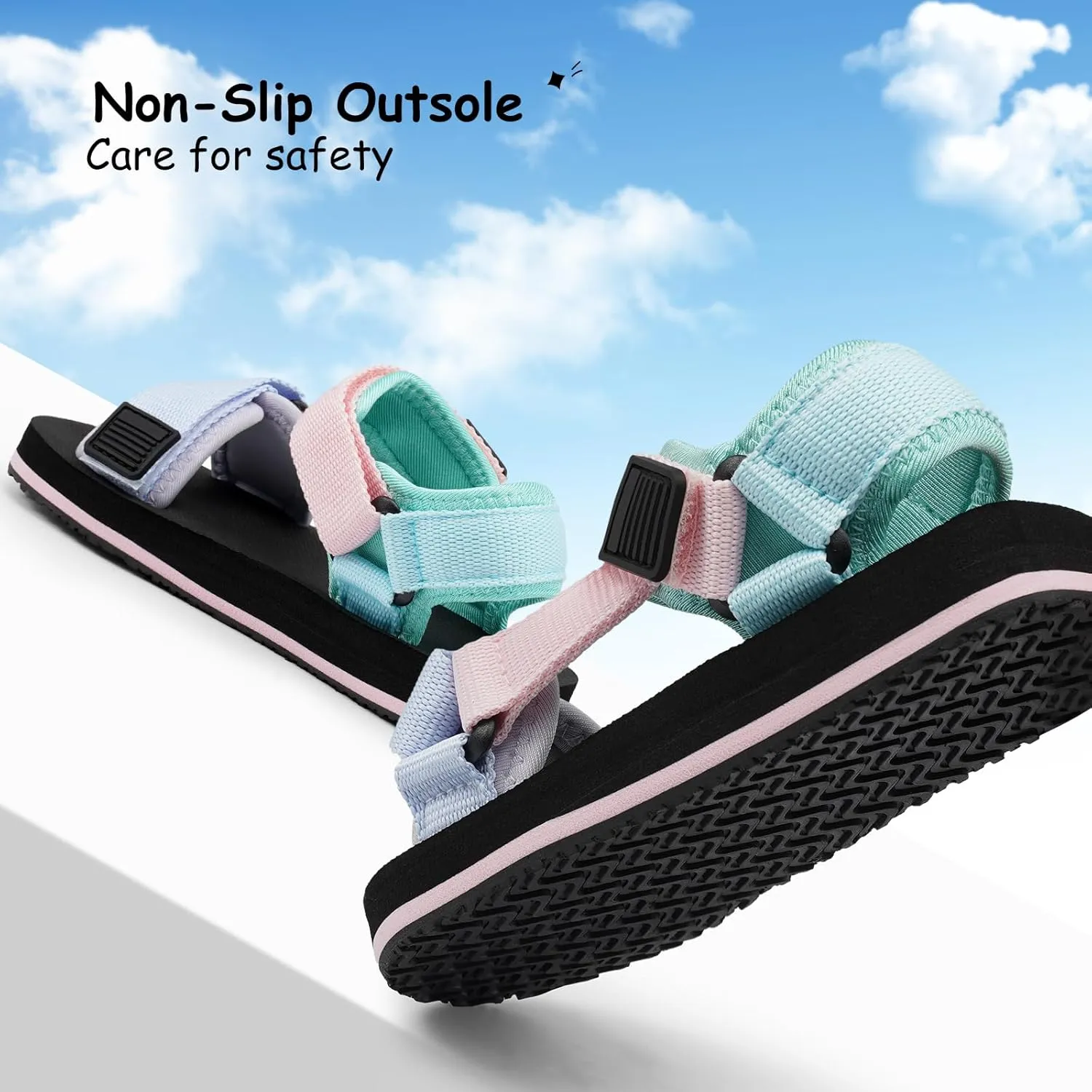 Girls Kids Summer Sandals Slides Open Toe Beach Adjustable Straps Athletic Outdoor Shoes