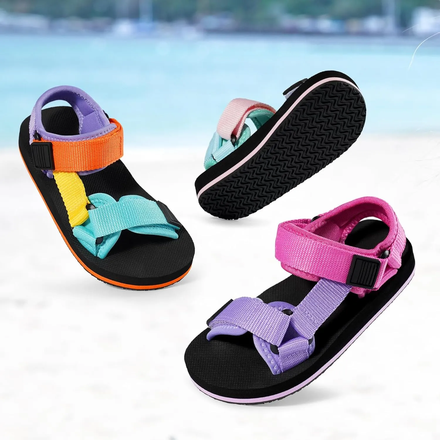 Girls Kids Summer Sandals Slides Open Toe Beach Adjustable Straps Athletic Outdoor Shoes