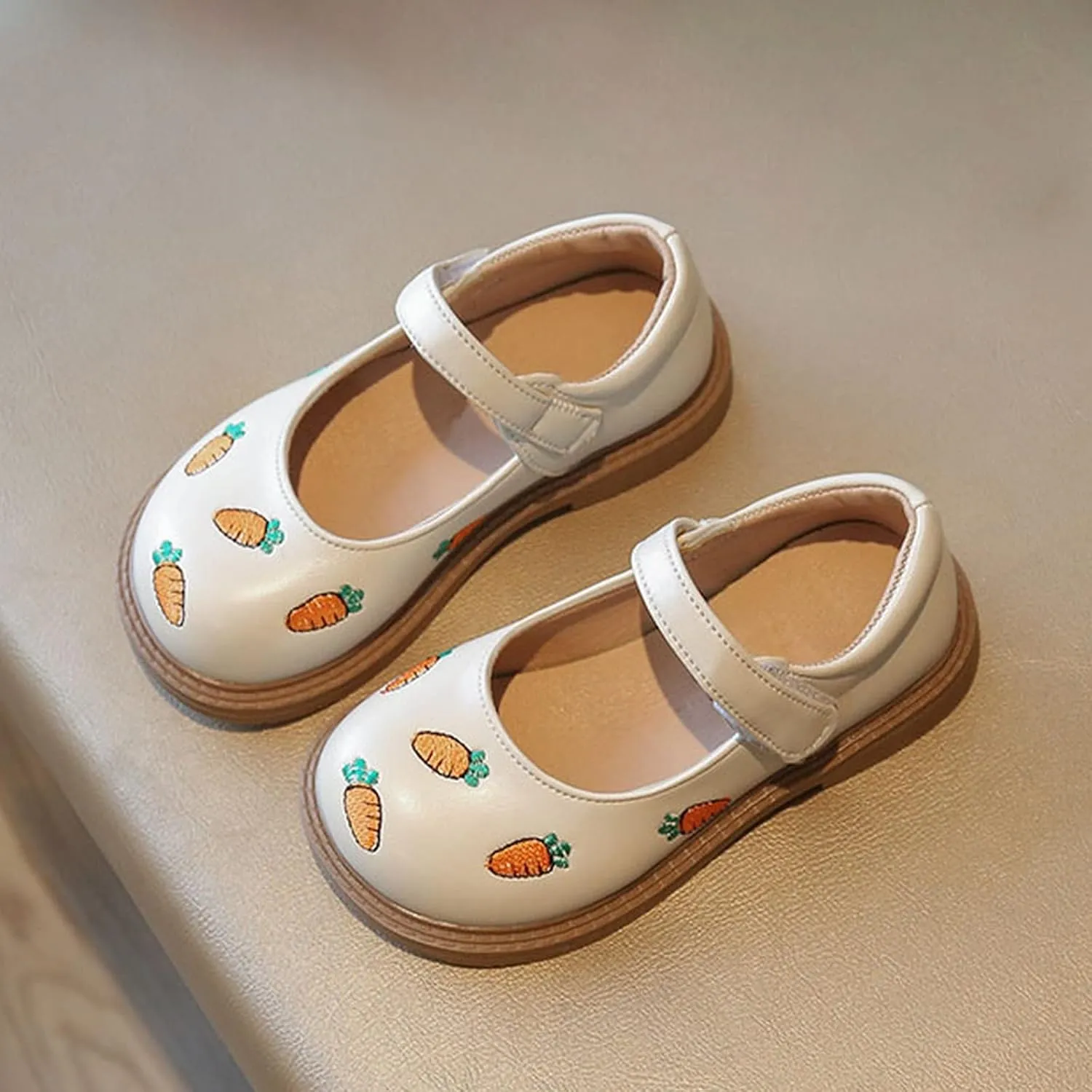 Girls Mary Jane Shoes Non Slip Wedding Party Dress Shoes Comfort Cute Carrot Pattern Low Heel Ballet Flats
