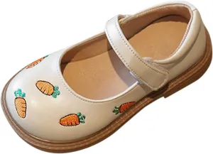 Girls Mary Jane Shoes Non Slip Wedding Party Dress Shoes Comfort Cute Carrot Pattern Low Heel Ballet Flats