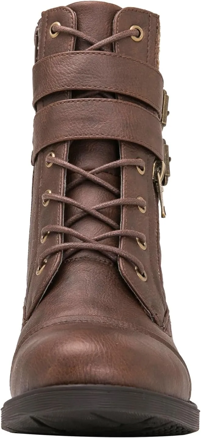 GLOBALWIN 1903 Women's Fashion Low Heels Lace Up Ankle Boots Combat Boots For Women