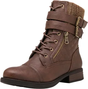 GLOBALWIN 1903 Women's Fashion Low Heels Lace Up Ankle Boots Combat Boots For Women