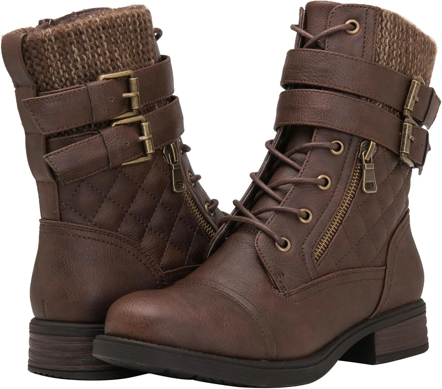 GLOBALWIN 1903 Women's Fashion Low Heels Lace Up Ankle Boots Combat Boots For Women