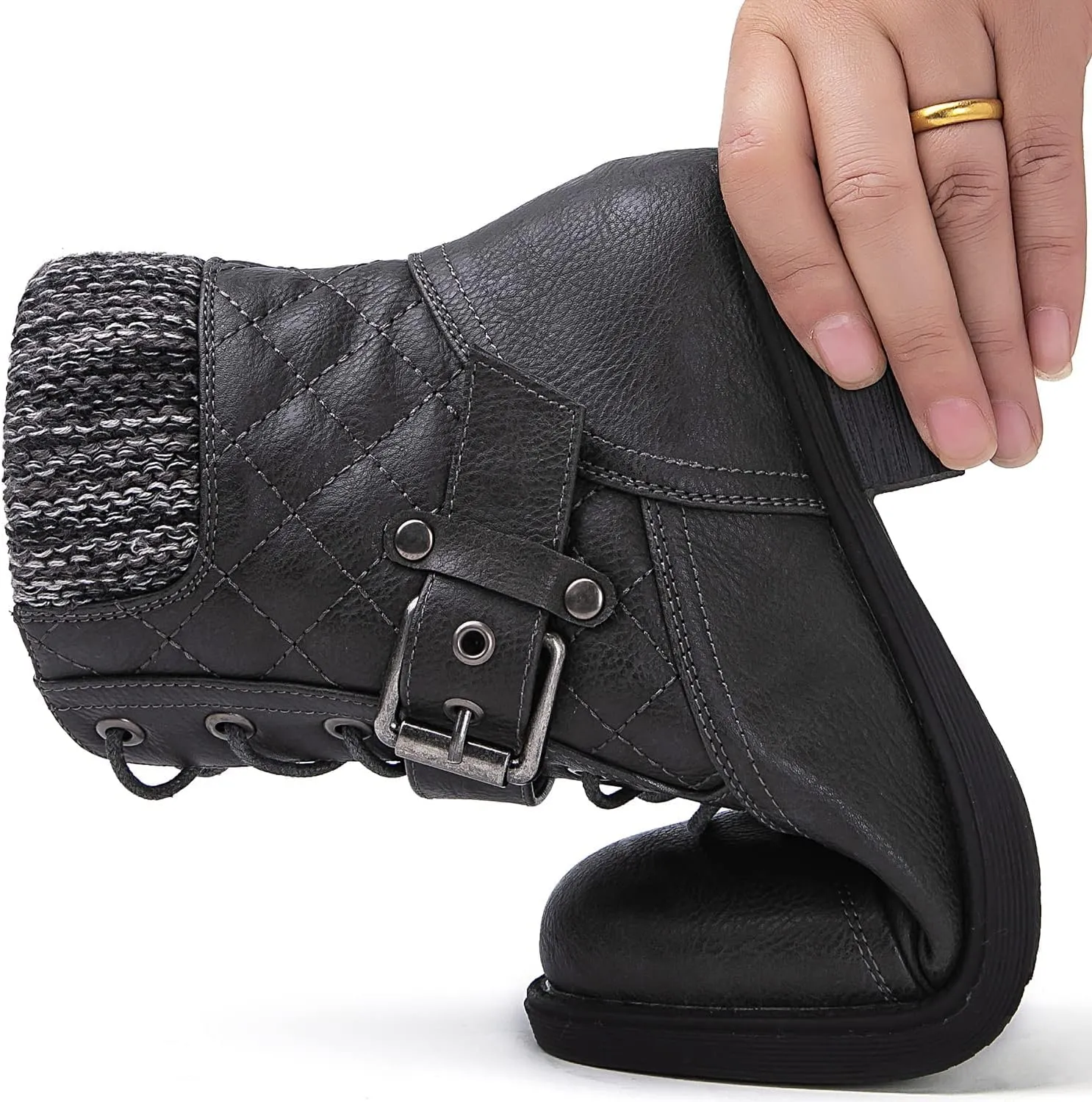 GLOBALWIN Women's Ankle Booties Fashion Combat Boots