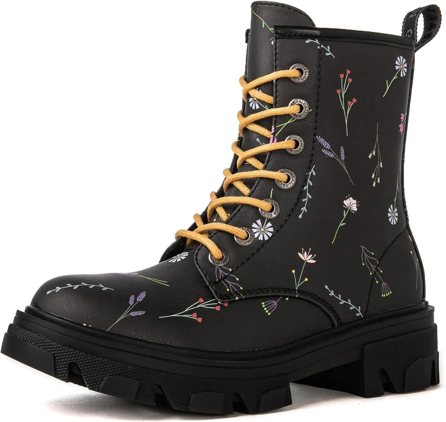 GLOBALWIN Women's Combat Boots Lace Up Ankle Booties For Women Low Heel