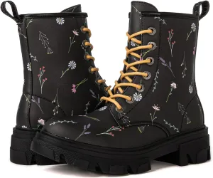 GLOBALWIN Women's Combat Boots Lace Up Ankle Booties For Women Low Heel