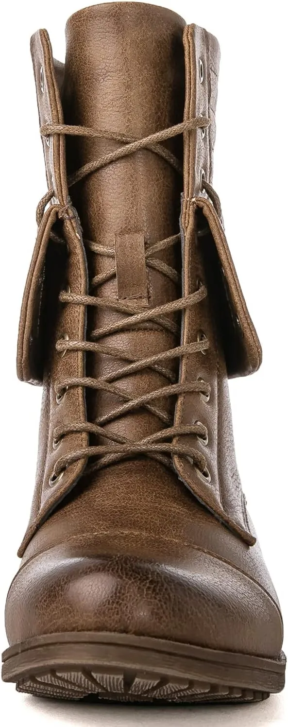 GLOBALWIN Women's Fashion Low Heels Lace Up Ankle Boots