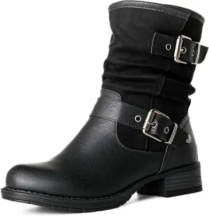 GLOBALWIN Women's Fur Booties Fashion Combat Ankle Boots For Women