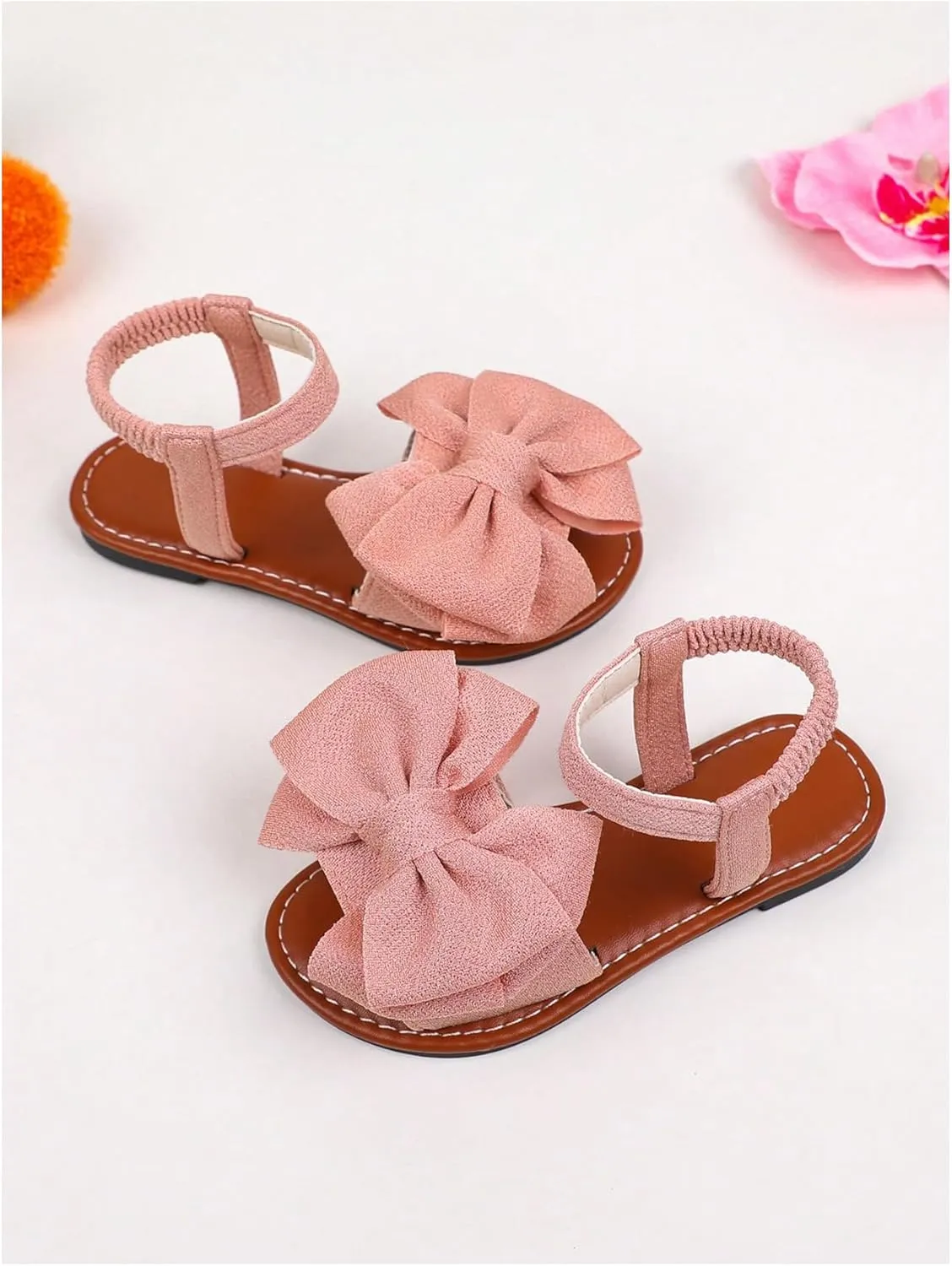 GORGLITTER Girl's Sandals Dressy Bow Ankle Strap Sandal Open Toe Slides Flats Summer Cute Vacation Sandals
