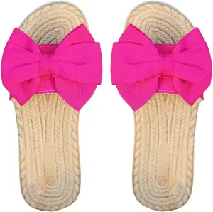 GORGLITTER Women's Bow Flat Sandals Straw Open Toe Dressy Boho Summer Beach Sandals